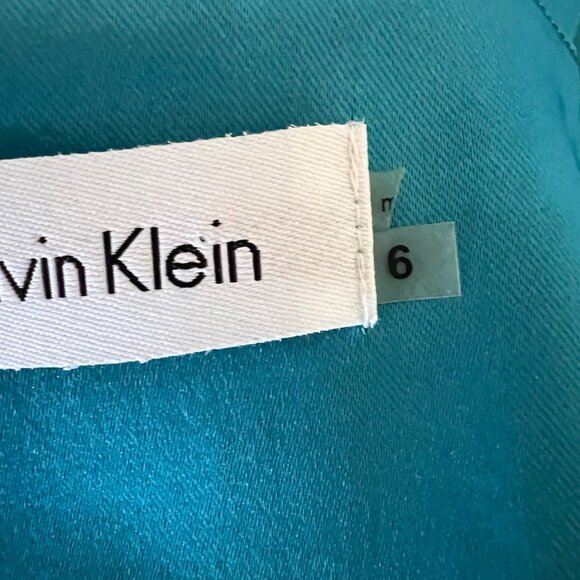 Calvin Klein Teal Satin Square Neck Midi Cocktail Chic Minimalist Party Dress 6 - Picture 10 of 10